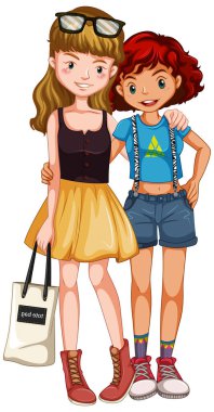 Gündelik kostümlü genç kızlar.