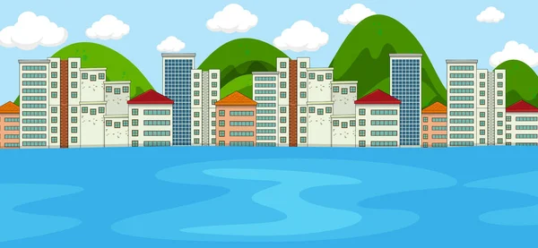 Horizontal Scene River Cityscape Background Illustration — Stock Vector