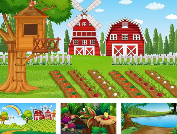 Dört farklı doğa yatay sahne illüstrasyonu