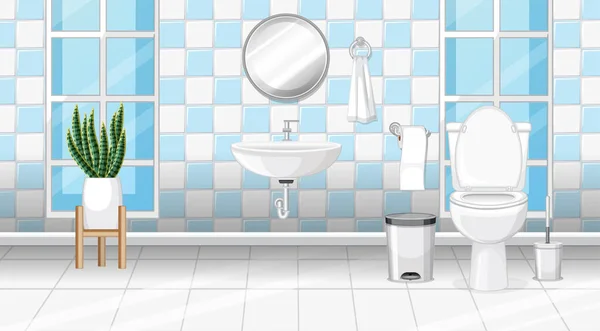 Baño Diseño Interiores Con Ilustración Muebles — Vector de stock