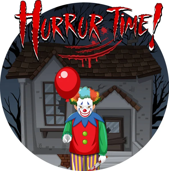 Horror Time Badge Con Due Clown Inquietanti Illustrazione — Vettoriale Stock