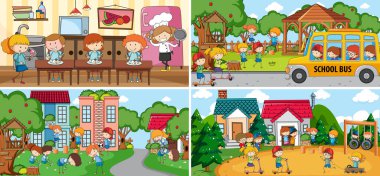 Bir çok çocuğun çizgi film karakteri çizdiği açık hava sahnesi.