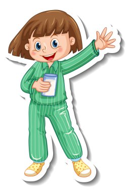Üzerinde pijama kostümü giymiş bir kızın olduğu çıkartma tasviri.