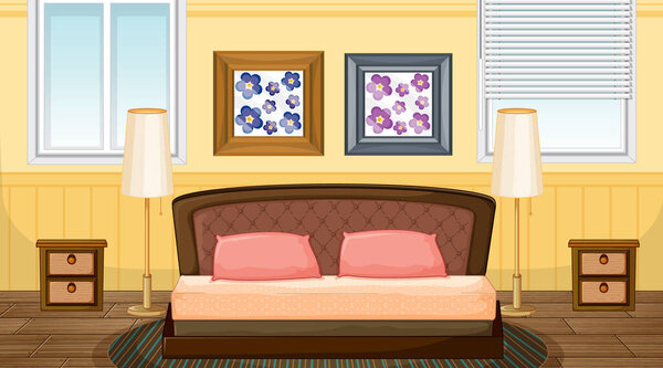 Bedroom interior design with furniture illustration