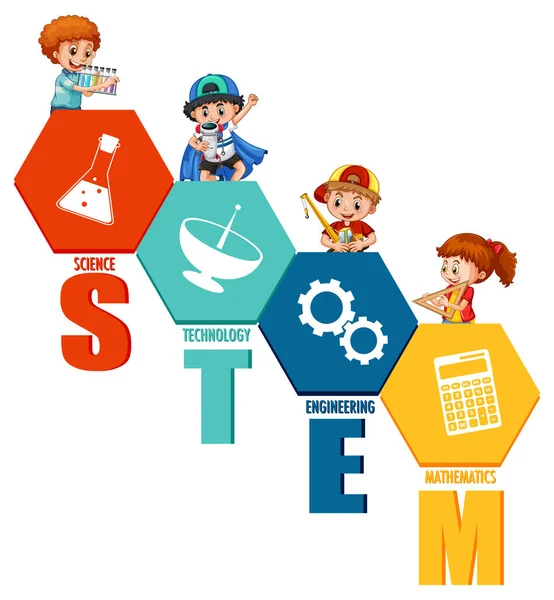 Логотип Образования Stem Иллюстрацией Персонажей Мультфильмов Детей — стоковый вектор