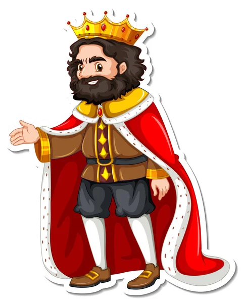 Koning Met Rode Mantel Cartoon Karakter Sticker Illustratie — Stockvector