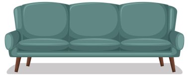 Beyaz arkaplanda izole edilmiş yeşil üç kişilik kanepe.