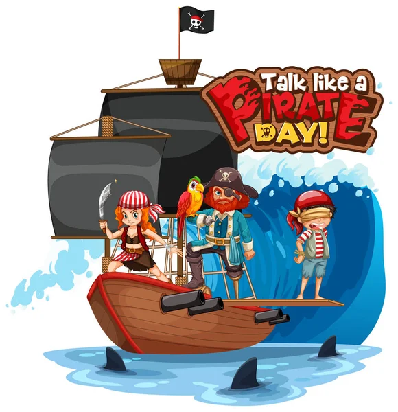 Tala Som Pirate Day Teckensnitt Banner Med Pirate Tecknad Figur — Stock vektor