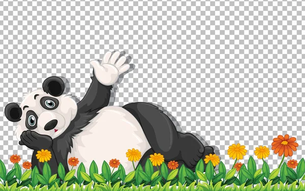 Panda Niedźwiedź Leżący Zielonej Trawie Przezroczystym Tle Ilustracja — Wektor stockowy