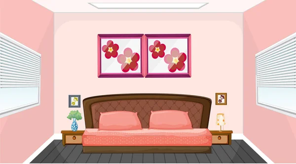 Pink Bedroom Interior Design Furniture Illustration — Stock Vector