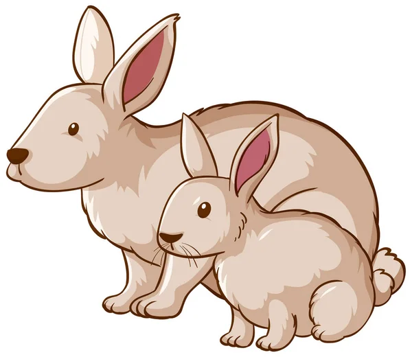 Mutter Und Baby Kaninchen Karikatur Auf Weißem Hintergrund Illustration — Stockvektor