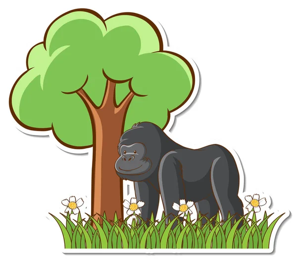 Gorilla Stand Een Boom Sticker Illustratie — Stockvector