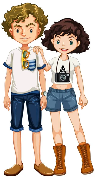Couple Adolescent Costume Décontracté Illustration — Image vectorielle