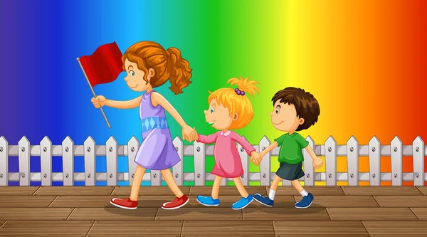 Children Cartoon Character Rainbow Gradient Background Illustration — Stock Vector