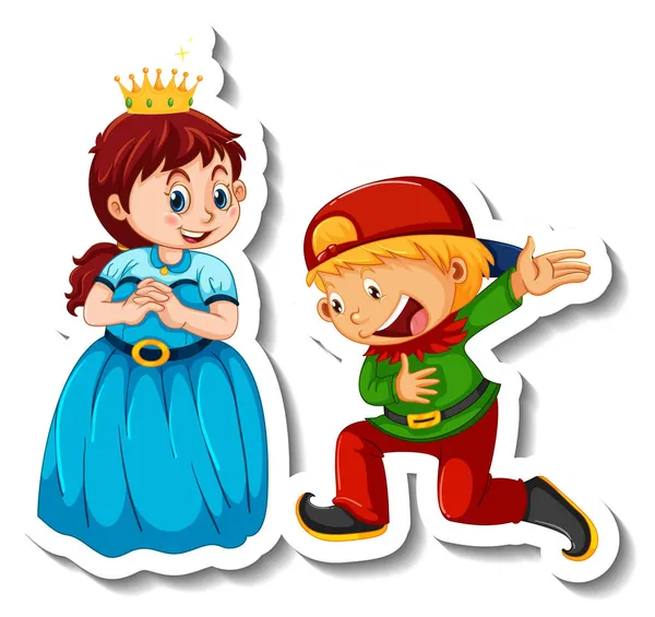 Sticker Template Little Princess Boy Cartoon Character Isolated Illustration — Stock Vector