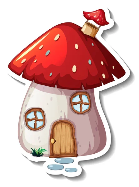 Sticker Template Mushroom House Isolated Illustration — Stock Vector