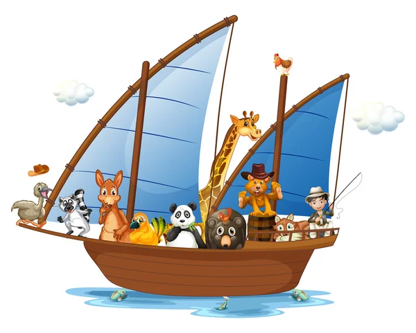 Animals on boat — Stock Vector