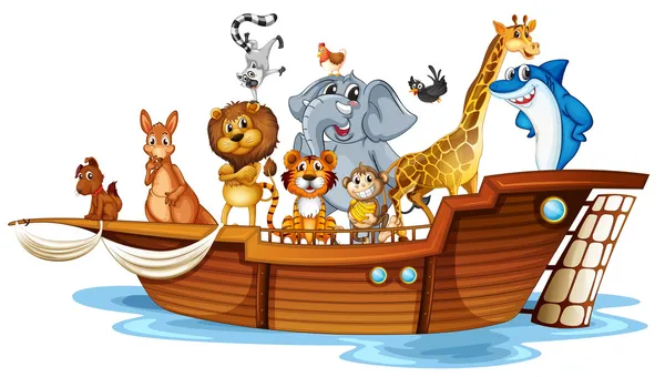 Tiere auf dem Boot — Stockvektor