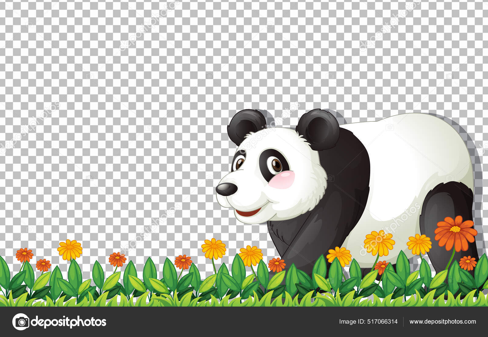 Desenhos animados do pequeno panda sentado na grama