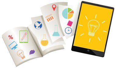 Çevrimiçi öğrenim illüstrasyonu için kitaplı tablet