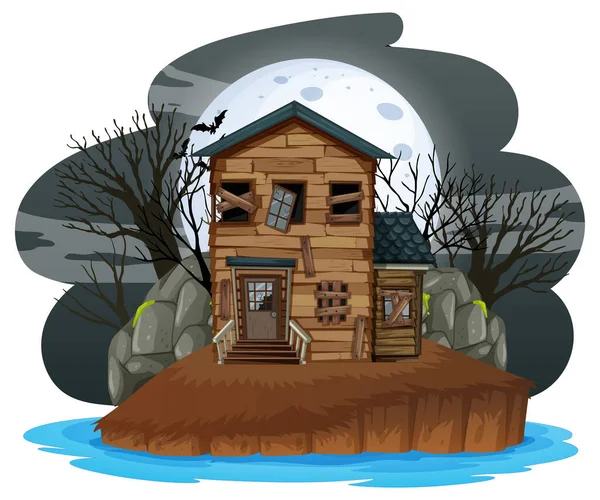 Abandoned House Night Illustration — Stock Vector