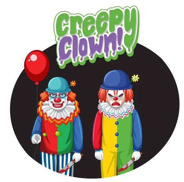 Distintivo Clown Raccapricciante Con Due Clown Inquietanti Illustrazione — Vettoriale Stock