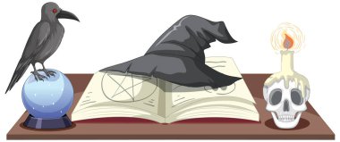 Tablonun üzerindeki cadı nesneleri