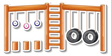 Oyun parkı asılı ve salıncak karikatür çıkartması çizimi