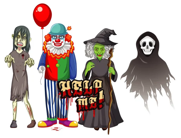 Ayúdame Diseñar Texto Con Ilustración Personajes Fantasmas Halloween — Vector de stock