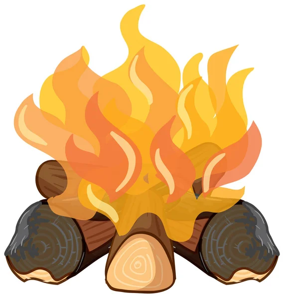 Oheň Dřevem Bílém Pozadí Ilustrace — Stockový vektor