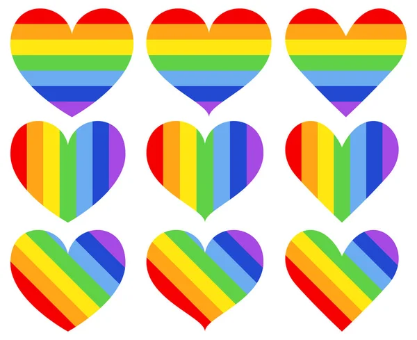 Set Different Shapes Rainbow Heart Illustration — Stock Vector