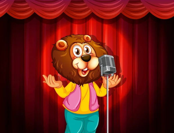 Cartoon Lion Singing Stage Illustration — Stock Vector