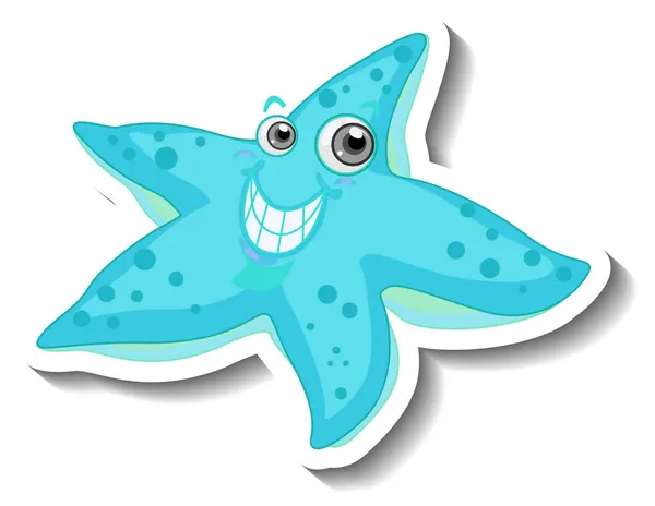 Sea Animal Cartoon Sticker Dengan Ilustrasi Cute Starfish - Stok Vektor