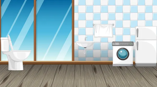 卫生间图上有洗衣机和冰箱的场景 — 图库矢量图片