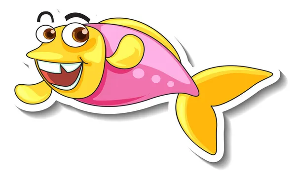 Sea Animal Cartoon Aufkleber Mit Niedlichen Fischen Illustration — Stockvektor
