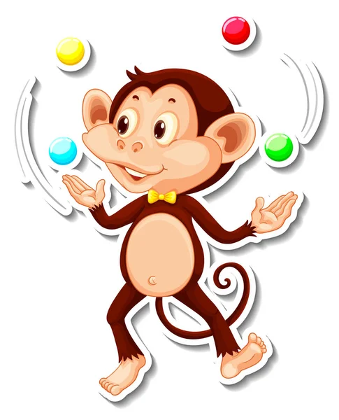 猴杂耍球卡通人物贴纸说明 — 图库矢量图片