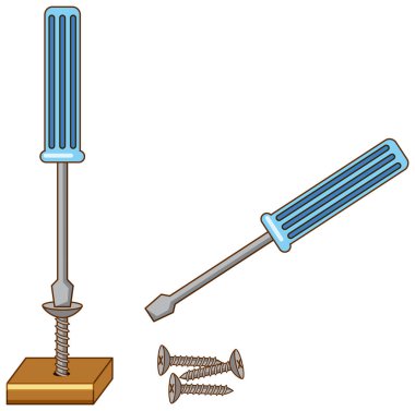 Beyaz arkaplanda çivileri olan tornavida