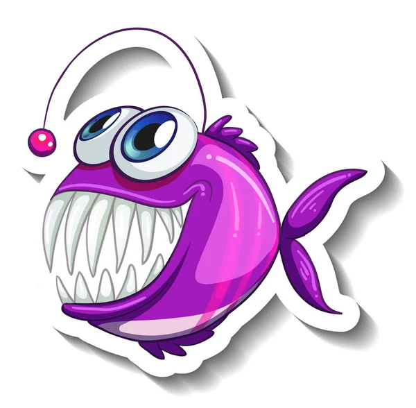 Sea Animal Cartoon Sticker Anglerfish Illustration — Stock Vector