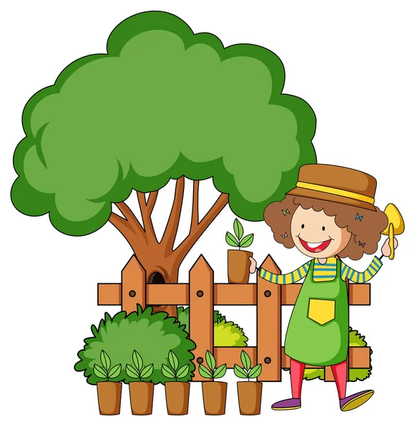 Kleine Kinder Zeichentrickfigur Garten Illustration — Stockvektor