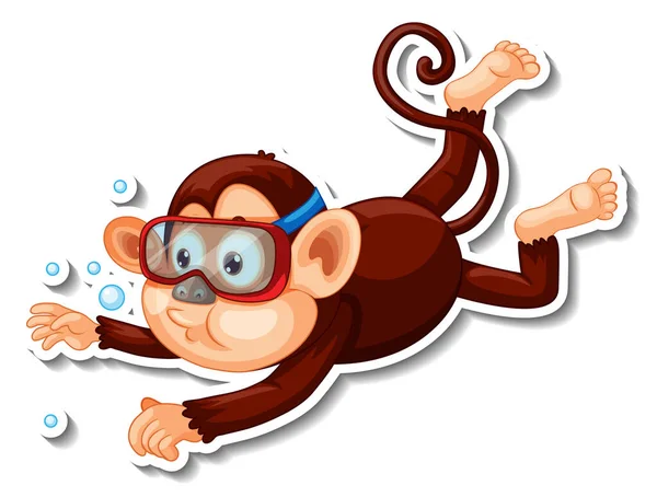 Мавпа Носить Маску Сноркеля Мультиплікаційний Персонаж Наклейка Ілюстрація — стоковий вектор