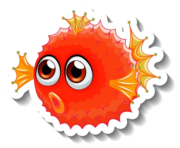 Meerestier Cartoon Sticker Mit Kugelfisch Illustration — Stockvektor