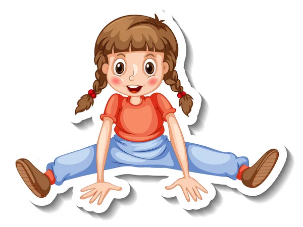 Sticker Template Girl Sitting Pose Isolated Illustration — Stock Vector