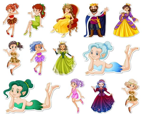 Sticker Set Different Fairytale Cartoon Characters Illustration — Stock Vector