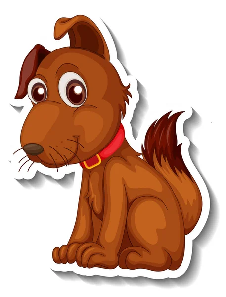 Little Cute Brown Dog Cartoon Sticker Illustration — Stock Vector