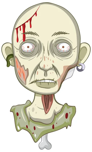 Visage Zombie Effrayant Sur Fond Blanc Illustration — Image vectorielle