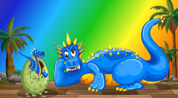 Dragon Bébé Personnage Bande Dessinée Sur Gradient Arc Ciel Illustration — Image vectorielle