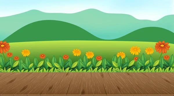 Prachtige Outdoor Natuur Scene Achtergrond Uitzicht Vanaf Veranda Illustratie — Stockvector