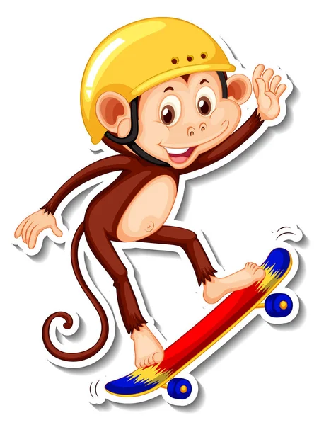 Macaco Jogando Skate Desenho Animado Personagem Adesivo Ilustração —  Vetores de Stock