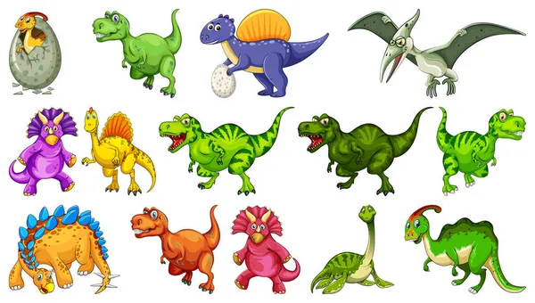 Personagem Desenhos Animados Dinossauros Diferentes Dragões Fantasia Ilustração Isolada — Vetor de Stock