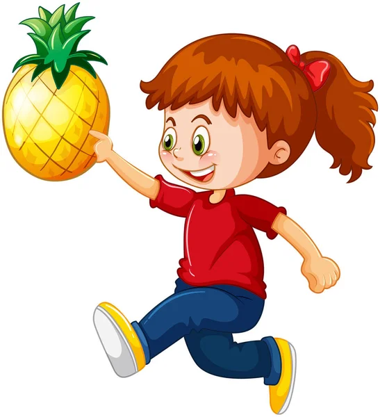 Een Schattig Meisje Met Ananas Cartoon Karakter Geïsoleerd Witte Achtergrond — Stockvector